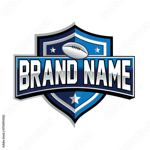American Football Shield Emblem Logo Template with Editable Text Banner – Aggressive Sports or Esports Team Badge