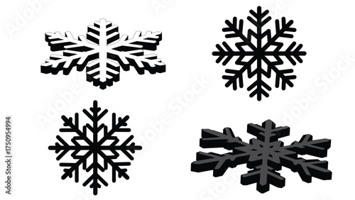 Set of Snowflake silhouette vector set in a crisp new style for winter themes