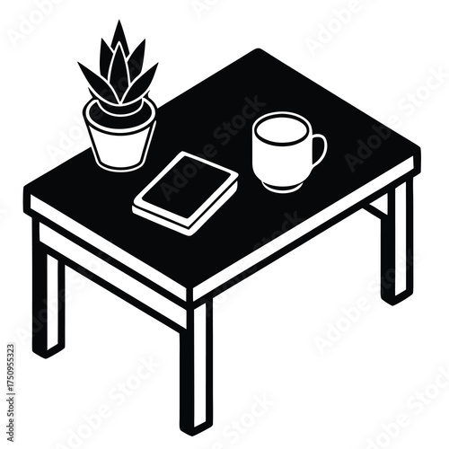 Cangkir Kopi Berbentuk Buku Ilustrasi Line Art Minimalis