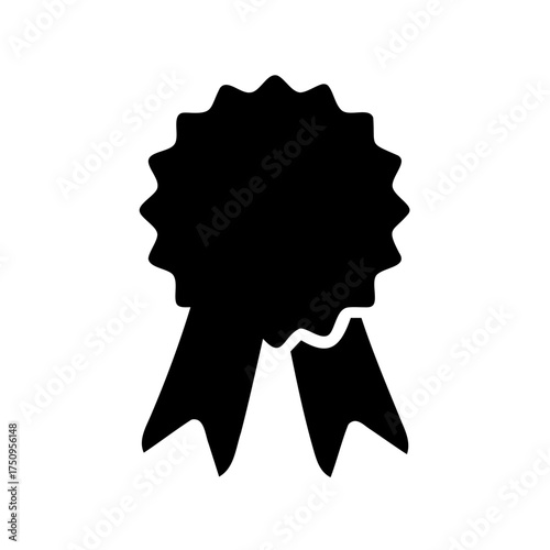 Black silhouette of an award ribbon with a rosette shape and tails
