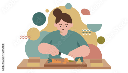 Healthy lifestyle Woman chopping fresh vegetables for home cooking and mindful eating