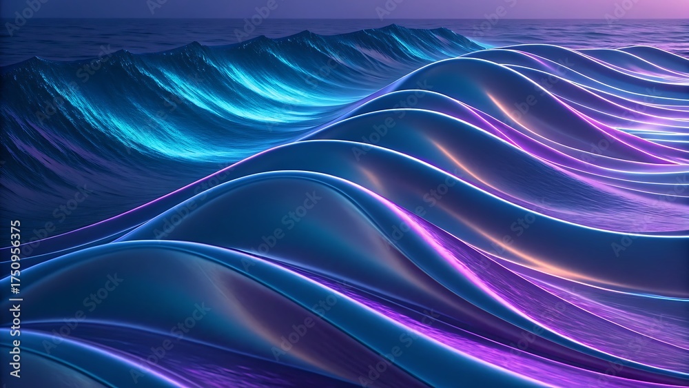 Naklejka premium Abstract neon waves flowing through a dreamlike ocean landscape