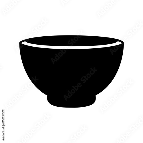 Isolated minimalist black and white illustration of a deep bowl on white