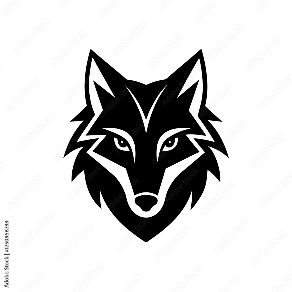 Obraz premium Stylized black and white wolf face on transparent background silhouette