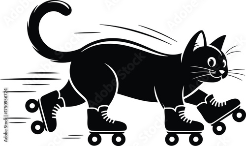 Roller Skating Cat Silhouette Vector Funny Pet Illustration