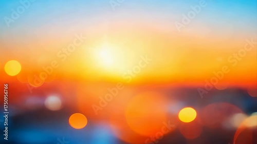 Vibrant Sunset Sky With Soft Bokeh Lights Over Cityscape at Dusk