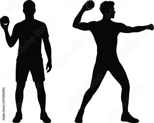Male Athlete Throwing Shot Put Silhouette Vector