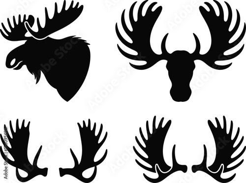 Moose Antlers Silhouette Vector Animal Horns Illustration