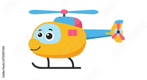 Cheerful Cartoon Helicopter with Smiling Face and Colorful Design.
