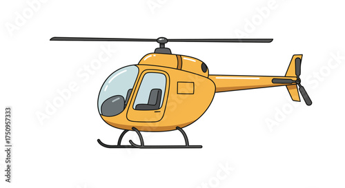 Cartoon Yellow Helicopter with Black Blades and Landing Skids.