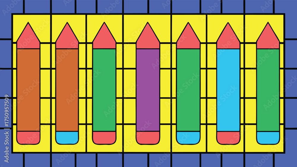 Fototapeta premium Colorful crayons arranged in a grid pattern art supplies abstract