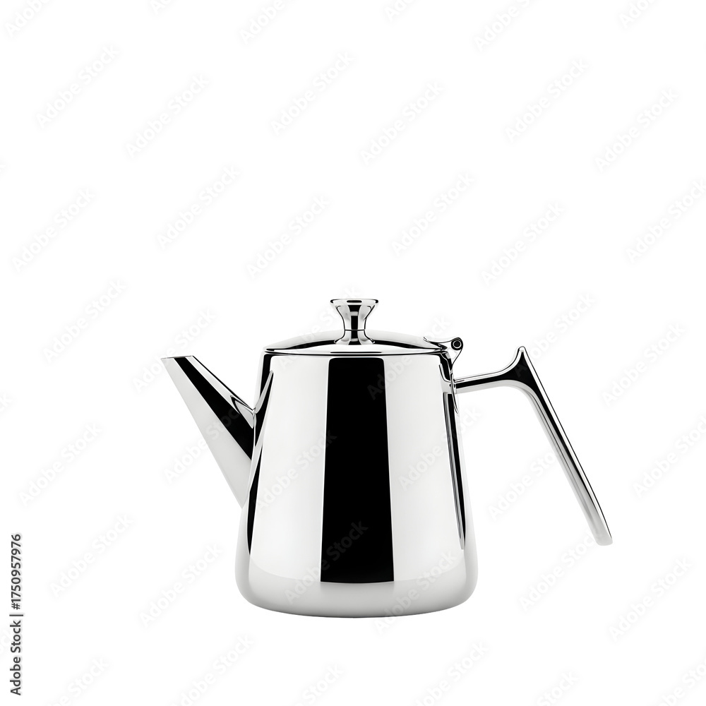 Fototapeta premium Sleek Silver Metal Teapot with a Polished Reflective Surface on a Black Background kettle