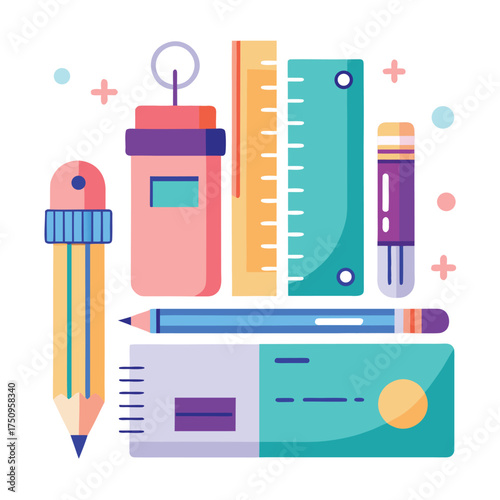 Colorful School Supplies Illustration with Pencils Rulers and Notebook for Back to School Education Design Projects