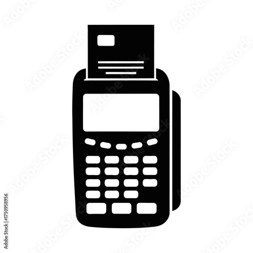 Black Vector Icon of Payment Terminal with Card and Receipt