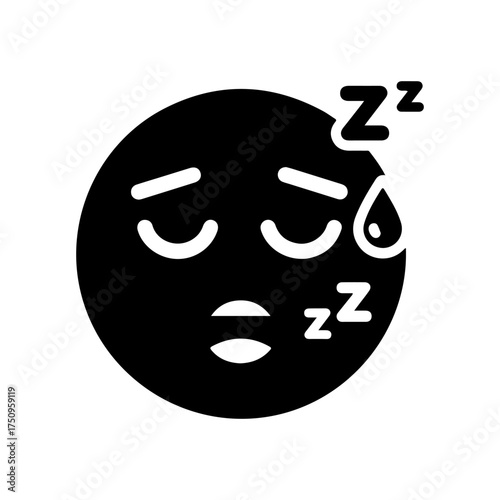 Solid Black Glyph of Sleepy Face with Zzzs and Sweat Drop