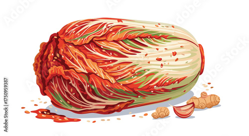 A pixel art illustration of napa cabbage and ginger root ready for fermentation.
