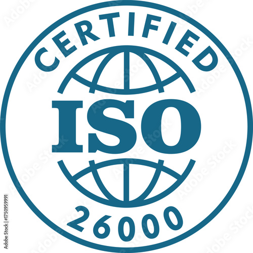 Circular logo signifying ISO 26000 certification, representing social responsibility standards.
