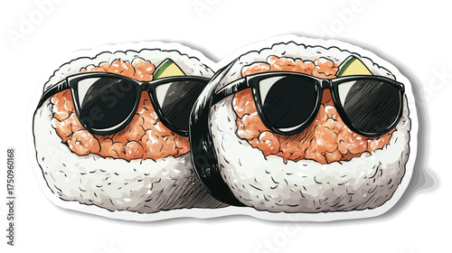 Playful Onigiri with Sunglasses in Urban Street Style Sticker Art