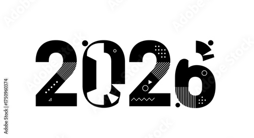 Creative stylized 2026 numbers with geometric patterns and playful design elements