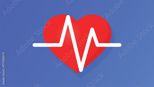 Heart with heartbeat line flat style