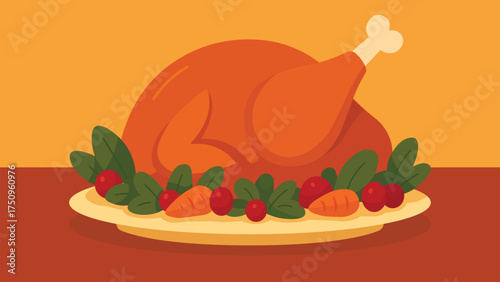 Roasted turkey with vegetables on plate
