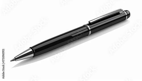 Elegant black ballpoint pen with chrome accents on a white background, perfect for professional and personal use