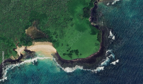 Tableau sur toile Galapagos Islands Coastline: Aerial View of Volcanic Terrain, Pristine Beaches,