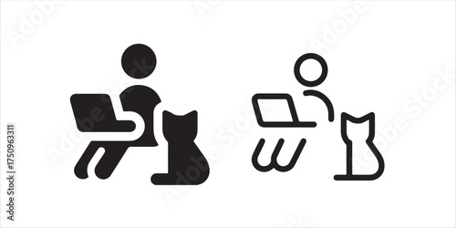 Remote worker's minimalist icon set for productivity and pet companionship, offering a sleek symbol of modern work life balance vector illustration