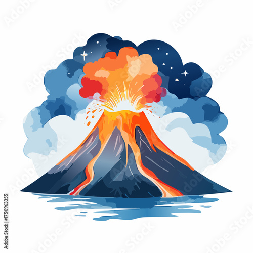 Vulkaneruption bei Nacht