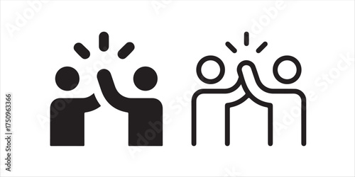 Celebrate teamwork success with dynamic high five icons representing collaboration and achievement in business or sports projects vector illustration
