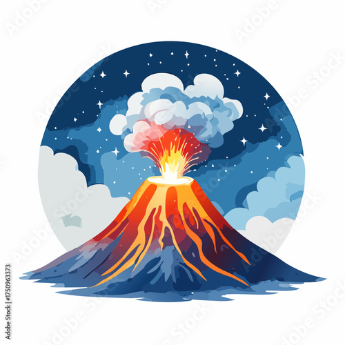 Vulkaneruption bei Nacht