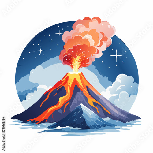 Vulkaneruption bei Nacht
