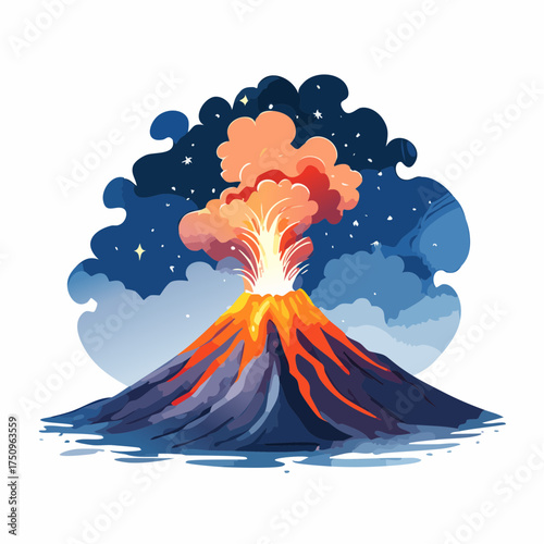 Vulkaneruption bei Nacht