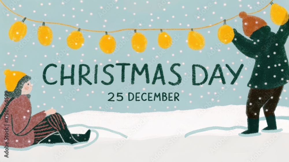 Fototapeta premium Festive christmas day scene with children and decorations celebrating december 25th holiday