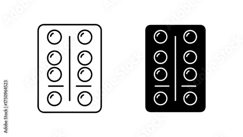 Blister Pack Pill Icon Set in Outline and Solid Glyph Style
