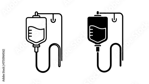 Minimalist Black White IV Drip Bag Medical Icons Line Glyph