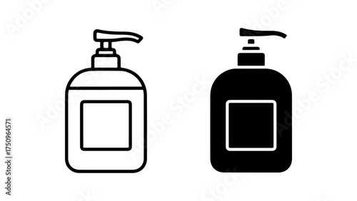 Outline and Solid Pump Bottle Icons for Hygiene Products