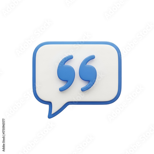 Quotation mark in speech bubble isolated on transparent background, representing communication, dialogue, and expression of ideas