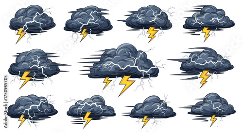 Tableau sur toile Collection of Dark Storm Clouds with Lightning Strikes.