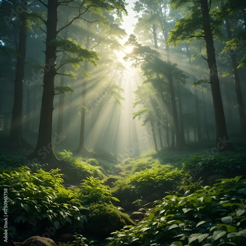 Sunlight Through Lush Green Forest