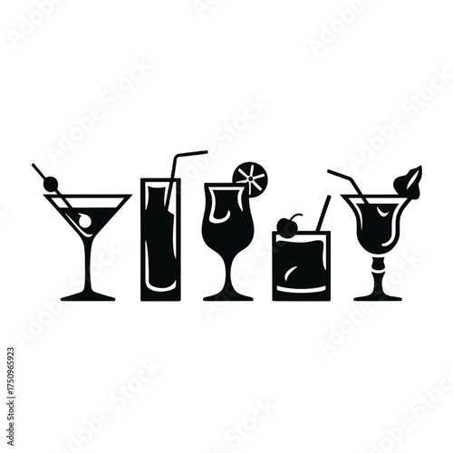 Cocktail Glasses Silhouette Vector Collection