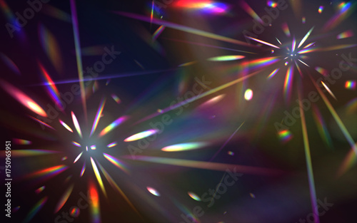 Iridescent light streaks create a realistic rainbow lens flare effect. Each line mimics spectral dispersion in glass or gems. Clean vector transparency.