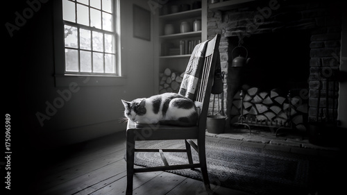cat in on chair in farmhouse