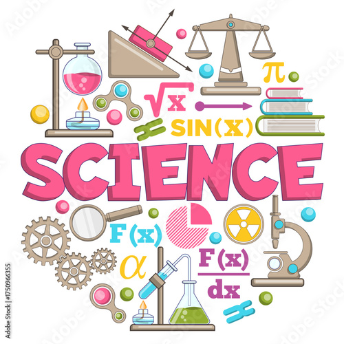Science. A set of scientific icons. Isolated on white background. Vector illustration.