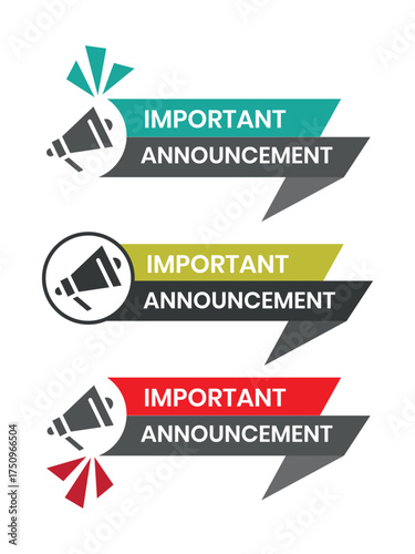 Important Announcement banner logo template. Suitable for websites, social media, email marketing campaigns, or print materials to highlight urgent updates, special offers, or key messages.