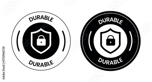 Durable Label Badge – Long Lasting, Strong, Tough Sticker Icon. Durable  logo, label, sign, badge, symbol, banner, line, flat vector, isolated illustration.