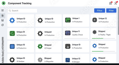 Component Tracking Interface Displaying Unique IDs and Statuses.