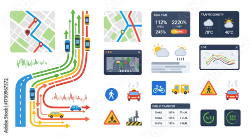 Collection of Digital Navigation and Smart Car Technology Icons.