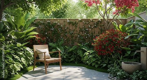 Tranquil Garden Retreat - A Peaceful Outdoor Sanctuary with Lush Greenery.