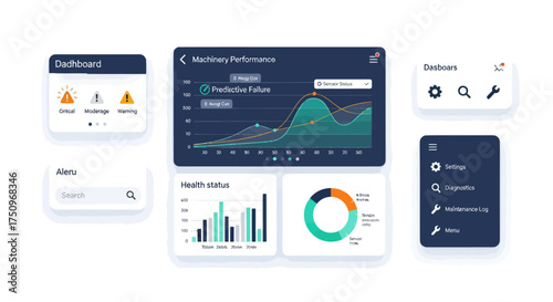 Modern Digital UI Dashboard Elements with Charts and Data Analytics Panels.